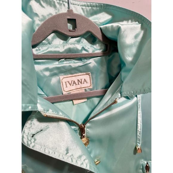 Ivana Ruzzo Other - Vtg 1990 IVANA (Trump) Satin Parka Jacket Aqua Gold Crest Buttons Hooded L /XL